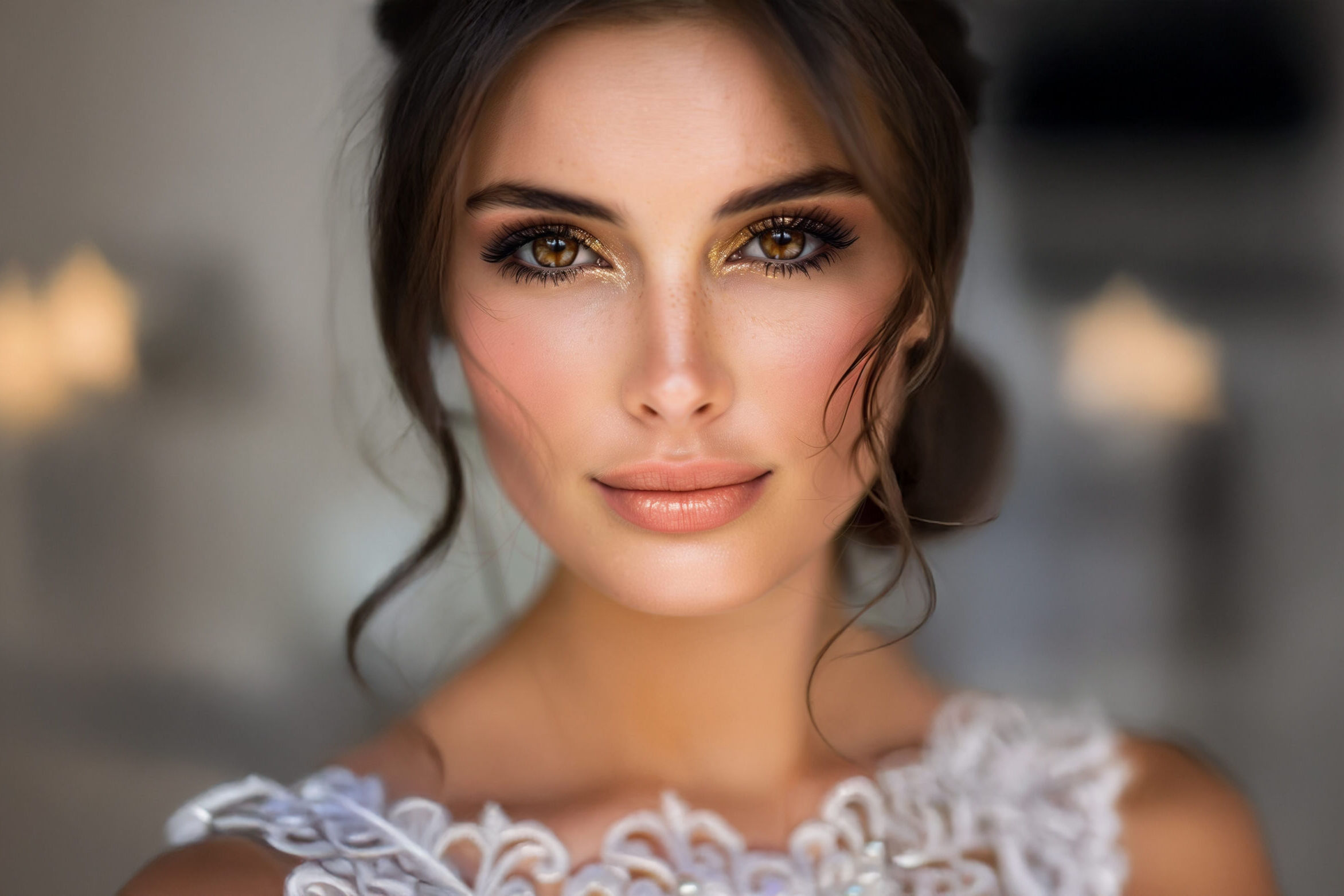 Sposa con trucco naturale e raffinato per il matrimonio 2025.